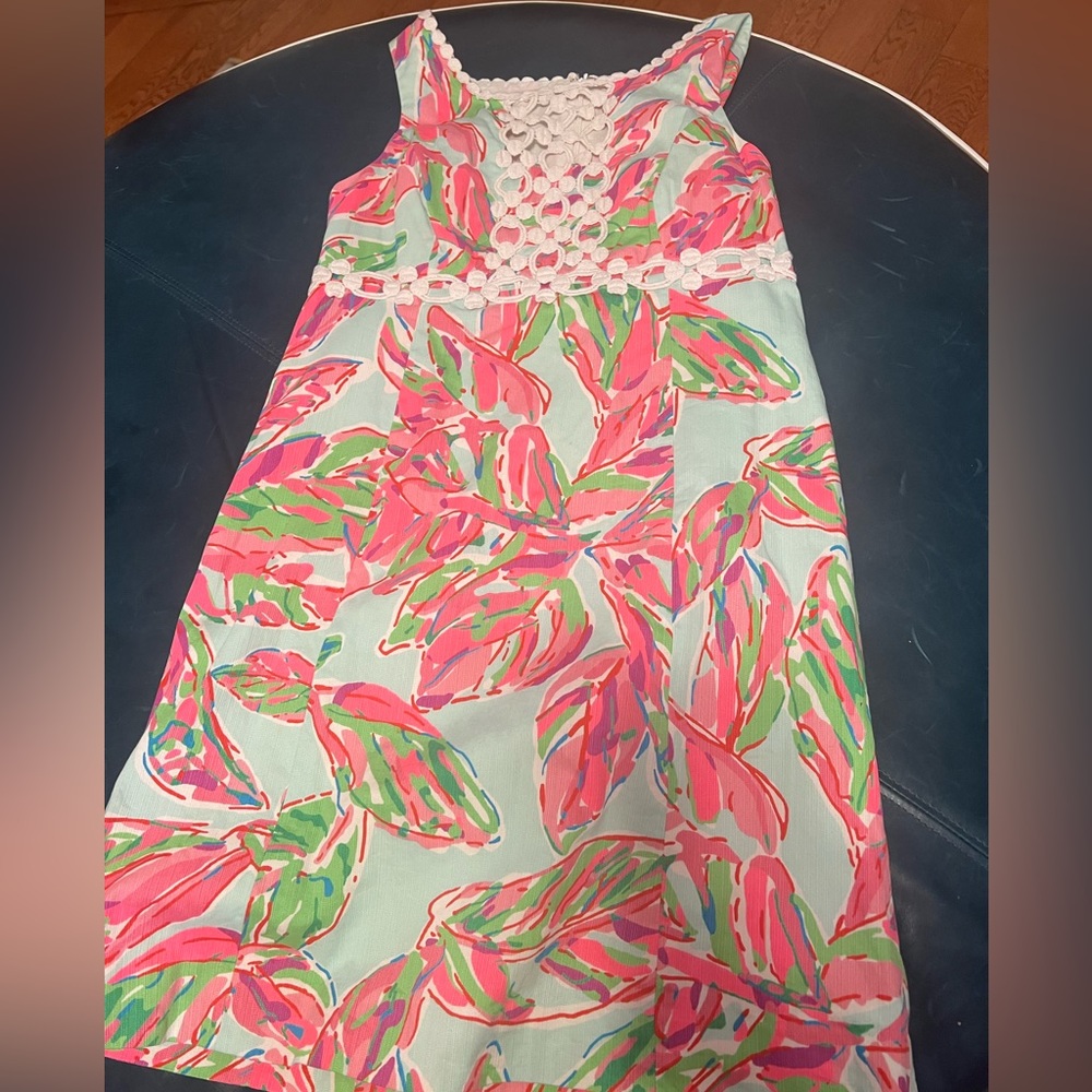 Lilly Pulitzer Rosie In The Vias Shift Dress Lace Detail Square Neck Pink Sz 8